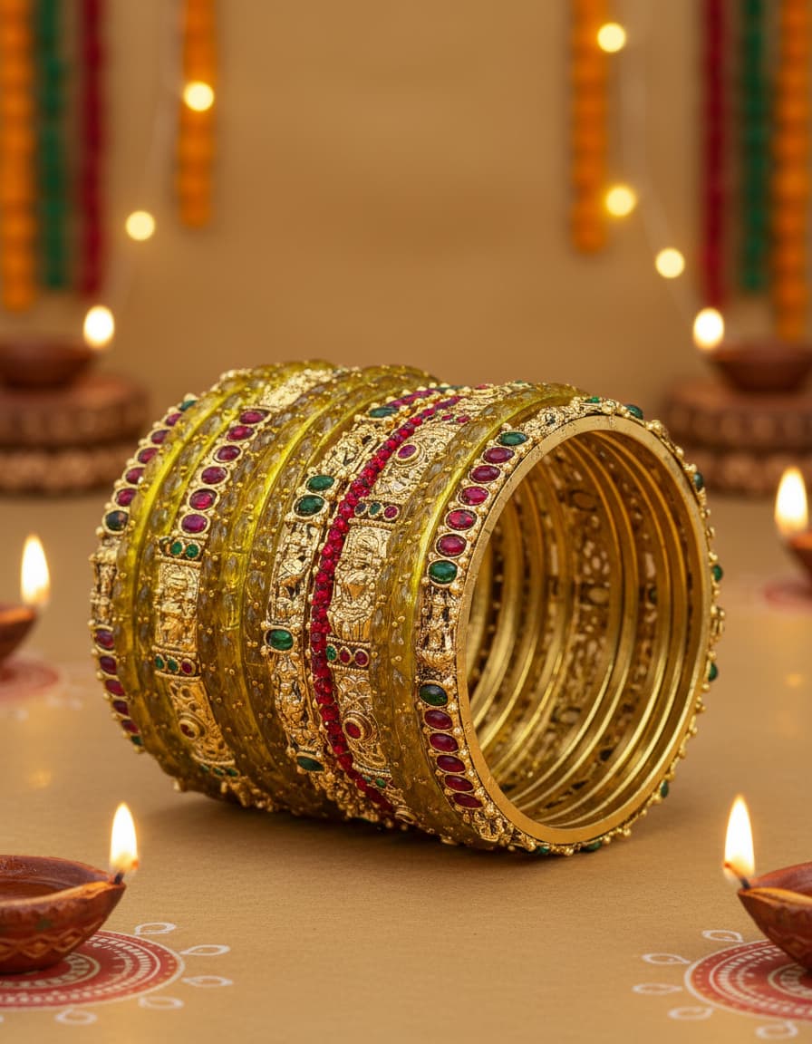 Lakshmi Metal and Glass Bangles Set