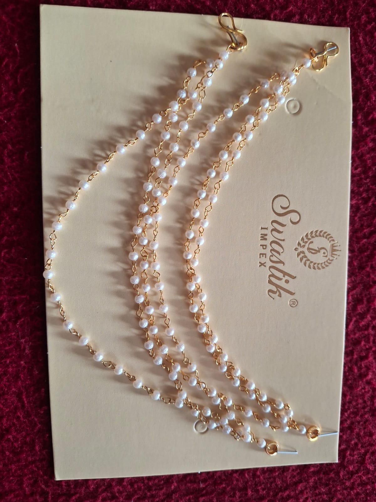 Pearl Studded Gold-Plated Ear Chain